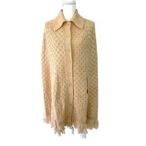 Sherry Gale Knit Poncho Womens One Size OSFM Vintage Bohemian Acrylic Beige